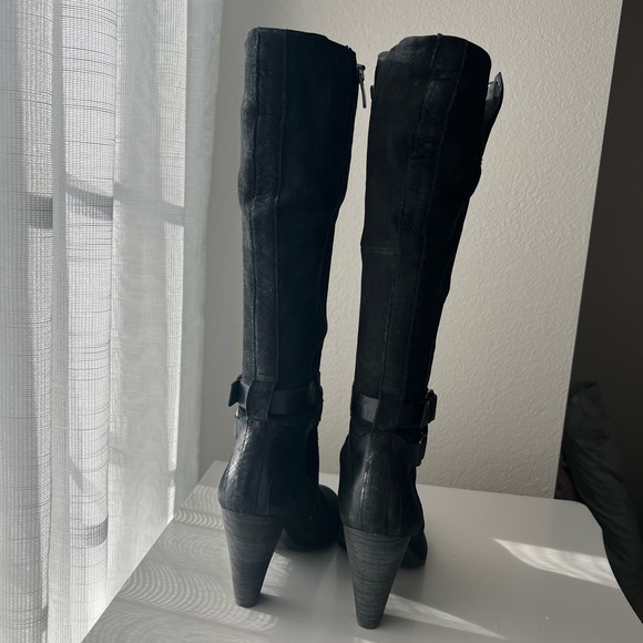 ECCO Womens 39 8 8.5 Tall Black Nubuck Leather Harness Riding Boots - Picture 4 of 5